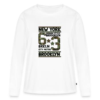 Newyork Brooklyn - T-shirt manches longues Premium bio Femme - blanc - Devant - Julia (174cm)