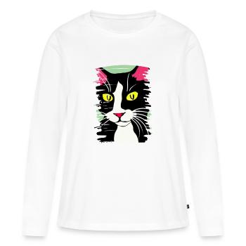Katzengesicht 2 - Frauen Premium Bio Langarmshirt - Weiß - Vorne - Julia (174cm)