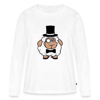 mouton M. Gentleman chapeau haut de forme Monocle lunettes - T-shirt manches longues Premium bio Femme - blanc - Devant - Julia (174cm)