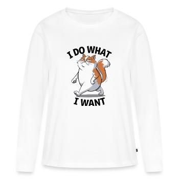 Chat confiant : je fais ce que je veux - T-shirt manches longues Premium bio Femme - blanc - Devant - Julia (174cm)