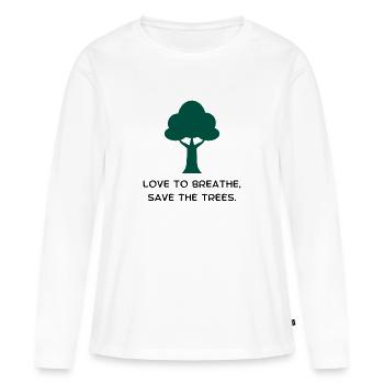 Activisme environnemental Aimer respirer sauver les arbres - T-shirt manches longues Premium bio Femme - blanc - Devant - Julia (174cm)