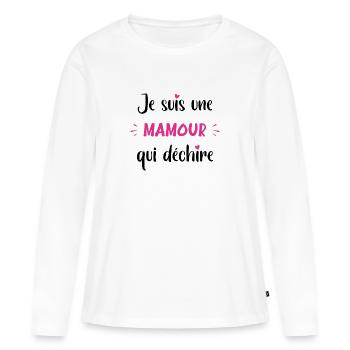 Qui déchire mamour - T-shirt manches longues Premium bio Femme - blanc - Devant - Julia (174cm)