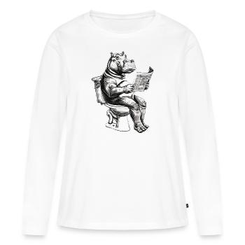 Hippopotame rieur avec journal - T-shirt manches longues Premium bio Femme - blanc - Devant - Julia (174cm)