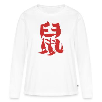 Ratte (Chinesisches Tierkreiszeichen) TUSCHE - Frauen Premium Bio Langarmshirt - Weiß - Vorne - Julia (174cm)