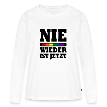 Nie wieder ist jetzt - Frauen Premium Bio Langarmshirt - Weiß - Vorne - Julia (174cm)