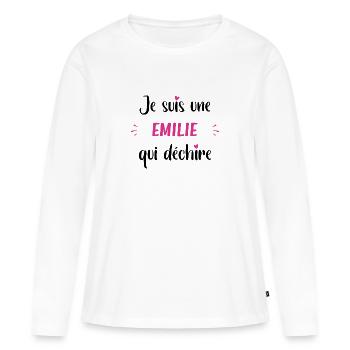Je suis une emilie qui déchire - T-shirt manches longues Premium bio Femme - blanc - Devant - Julia (174cm)