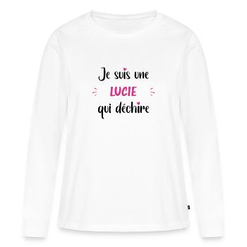 Je suis une lucie qui déchire - T-shirt manches longues Premium bio Femme - blanc - Devant - Julia (174cm)