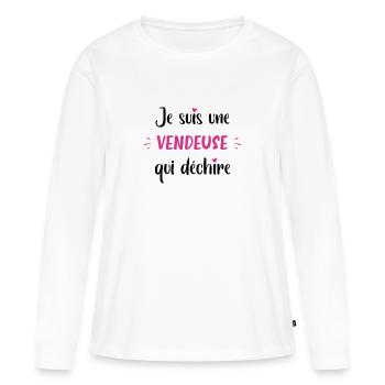 Je suis une vendeuse qui déchire - T-shirt manches longues Premium bio Femme - blanc - Devant - Julia (174cm)