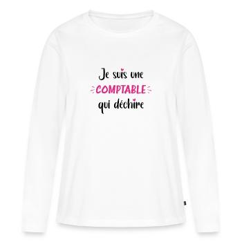Je suis une comptable qui déchire - T-shirt manches longues Premium bio Femme - blanc - Devant - Julia (174cm)
