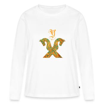 Pignon pour chevaux E 95 Y - T-shirt manches longues Premium bio Femme - blanc - Devant - Julia (174cm)