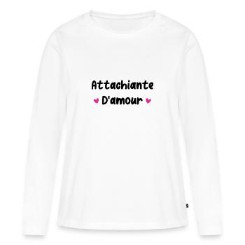 Attachiante d'amour - T-shirt manches longues Premium bio Femme - blanc - Devant - Julia (174cm)