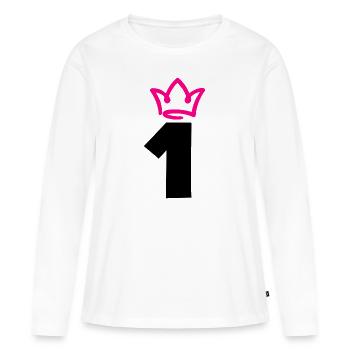 NUMMER EINS 1 Krone - Frauen Premium Bio Langarmshirt - Weiß - Vorne - Julia (174cm)