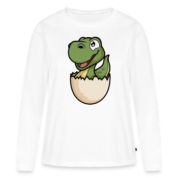 Dino Baby im Ei Lustiger Dinosaurier - Frauen Premium Bio Langarmshirt - Weiß - Vorne - Julia (174cm)