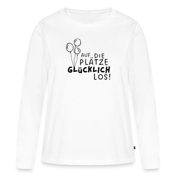 Auf die Plätze, Glücklich, los! Luftballons - Frauen Premium Bio Langarmshirt - Weiß - Vorne - Julia (174cm)