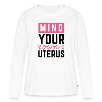 Occupez-vous de votre propre utérus - T-shirt manches longues Premium bio Femme - blanc - Devant - Julia (174cm)