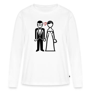 Couple de mariage mariée marié jeunes mariés - T-shirt manches longues Premium bio Femme - blanc - Devant - Julia (174cm)
