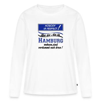 Hamburg , Tradition , Fußball Fan , Nobody (25) - Frauen Premium Bio Langarmshirt - Weiß - Vorne - Julia (174cm)