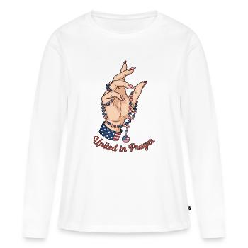 Unis dans la prière - T-shirt manches longues Premium bio Femme - blanc - Devant - Julia (174cm)
