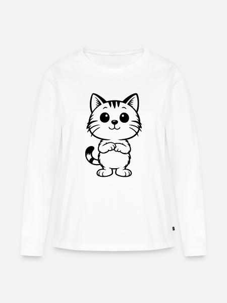 Niedliche Katze getigert - Frauen Premium Bio Langarmshirt - Weiß