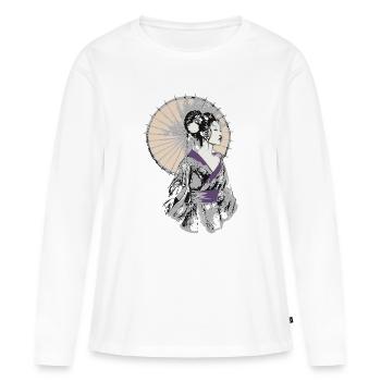 Élégance Geisha avec parasol - T-shirt manches longues Premium bio Femme - blanc - Devant - Julia (174cm)
