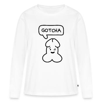 Émoticon drôle Junior 'Attrapé' - T-shirt manches longues Premium bio Femme - blanc - Devant - Julia (174cm)
