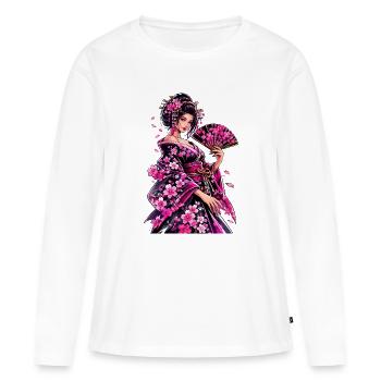 Geisha Flower Kimono Art - Women's Premium Organic Long Sleeve Shirt - white - Front - Julia (174cm)
