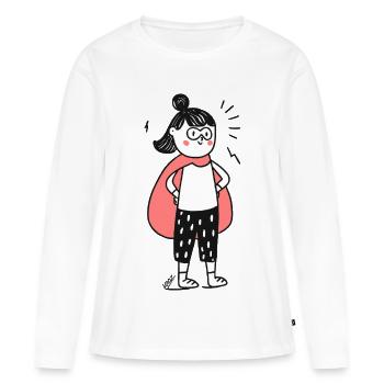 Enfant Héros Confiant Doodle - T-shirt manches longues Premium bio Femme - blanc - Devant - Julia (174cm)