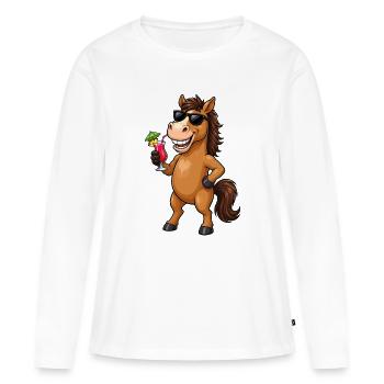 Étalon de lunettes de soleil avec cocktail - T-shirt manches longues Premium bio Femme - blanc - Devant - Julia (174cm)
