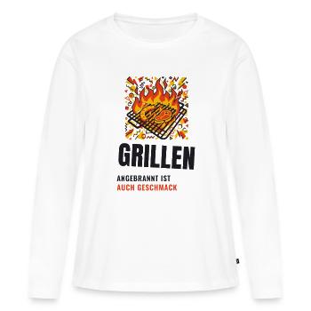 Grillen Angebrannt Ist Auch Geschmack BBQ - Frauen Premium Bio Langarmshirt - Weiß - Vorne - Julia (174cm)