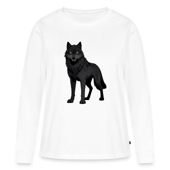 Loup noir aux yeux jaunes - T-shirt manches longues Premium bio Femme - blanc - Devant - Julia (174cm)