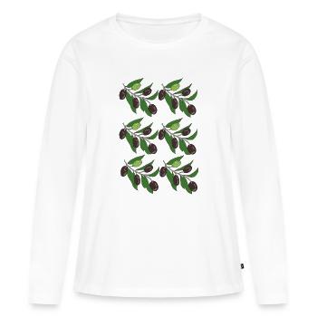 Motif rameau d’olivier - T-shirt manches longues Premium bio Femme - blanc - Devant - Julia (174cm)