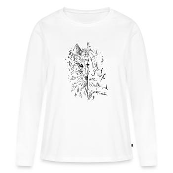 Fuchs mit Spruch, Skizze, Blume - Frauen Premium Bio Langarmshirt - Weiß - Vorne - Julia (174cm)