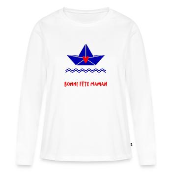 BONNE FÊTE. FÊTE DES MÈRES. FÊTE DES PÈRES. FÊTE - T-shirt manches longues Premium bio Femme - blanc - Devant - Julia (174cm)