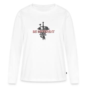 SOYEZ DIFFÉRENT – Rose Rouge, Amour-Propre, Positivité - T-shirt manches longues Premium bio Femme - blanc - Devant - Julia (174cm)
