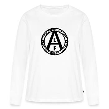 ALF Libération Animale Libération Humaine noir - T-shirt manches longues Premium bio Femme - blanc - Devant - Julia (174cm)