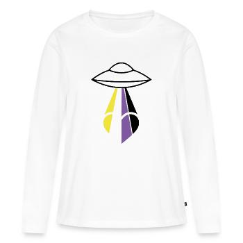 Non Binary Pride Ufo - Frauen Premium Bio Langarmshirt - Weiß - Vorne - Julia (174cm)