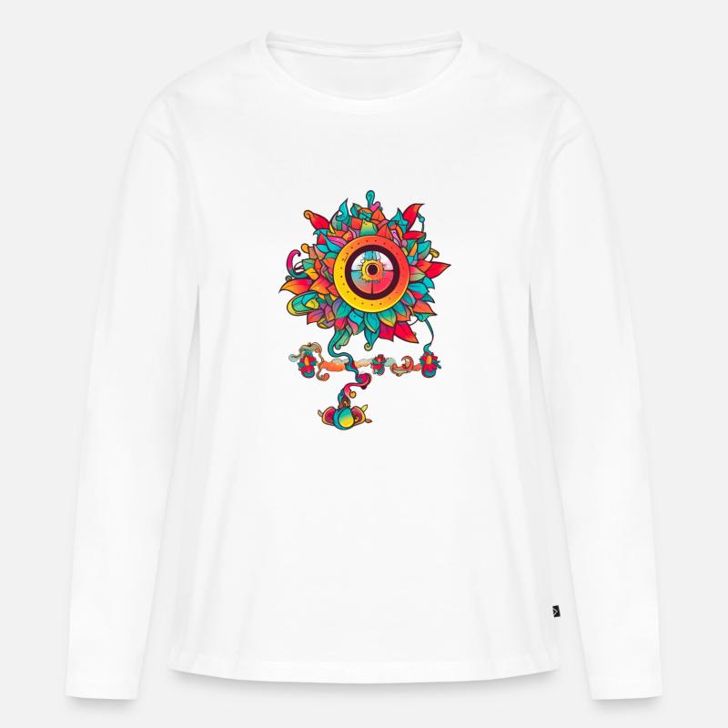 Trippy Blume mit einem Auge - Frauen Premium Bio Langarmshirt - Weiß
