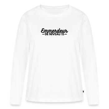 Emmerdeur de niveau 15 - T-shirt manches longues Premium bio Femme - blanc - Devant - Julia (174cm)
