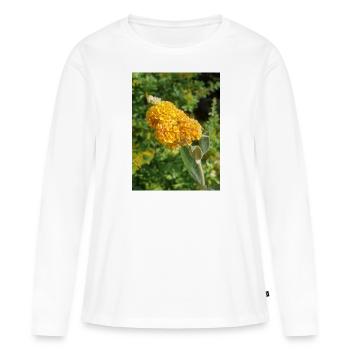 buddleia, buisson de papillons ou lilas d’été 'Sungold' - T-shirt manches longues Premium bio Femme - blanc - Devant - Julia (174cm)