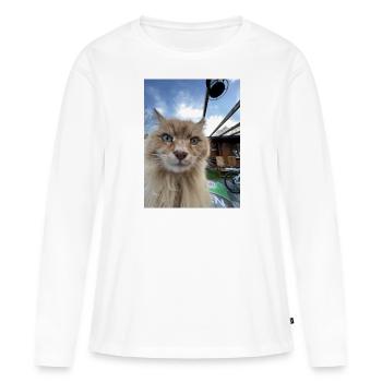 Selfie de chat - T-shirt manches longues Premium bio Femme - blanc - Devant - Julia (174cm)