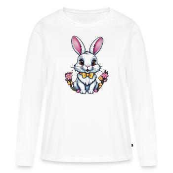 Häschen mit Blumen - Frauen Premium Bio Langarmshirt - Weiß - Vorne - Julia (174cm)