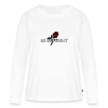 SOYEZ DIFFÉRENT – Rose Rouge, Amour-Propre, Positivité - T-shirt manches longues Premium bio Femme - blanc - Devant - Julia (174cm)