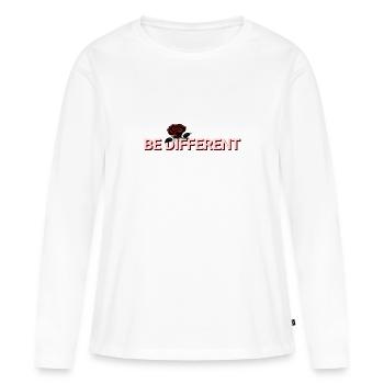 SOYEZ DIFFÉRENT – Rose Rouge, Amour-Propre, Positivité - T-shirt manches longues Premium bio Femme - blanc - Devant - Julia (174cm)