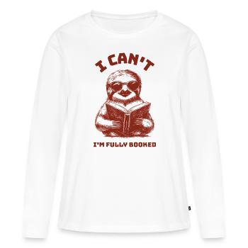 Faultier Retro Fully Booked Lesen Vintage - Frauen Premium Bio Langarmshirt - Weiß - Vorne - Julia (174cm)