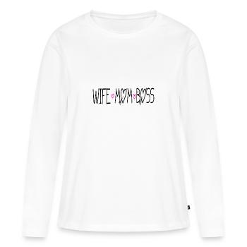 MOMLIFE Mama Design Mutterherz Mutterliebe Chefin - Frauen Premium Bio Langarmshirt - Weiß - Vorne - Julia (174cm)