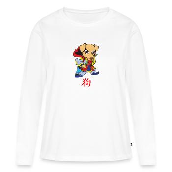 Signe astrologique chinois : Chien - T-shirt manches longues Premium bio Femme - blanc - Devant - Julia (174cm)