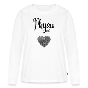 Physio avec cœur - Style pour les physiothérapeutes - T-shirt manches longues Premium bio Femme - blanc - Devant - Julia (174cm)