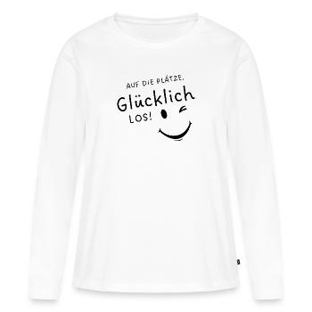 Auf die Plätze, glücklich, los! - Frauen Premium Bio Langarmshirt - Weiß - Vorne - Julia (174cm)