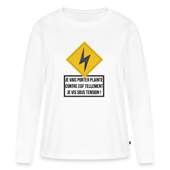 Je vis sous tension - T-shirt manches longues Premium bio Femme - blanc - Devant - Julia (174cm)