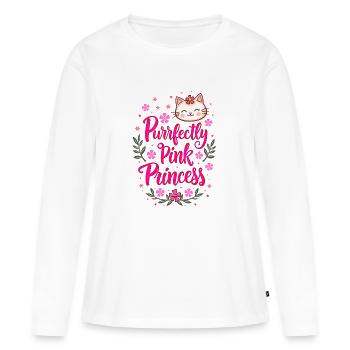 Chatte Princesse Rose Kawaii Girly - T-shirt manches longues Premium bio Femme - blanc - Devant - Julia (174cm)